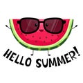Phrase Hello summer. Watermelon in cartoon style. Vector illustration Royalty Free Stock Photo