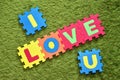 Phrase I LOVE YOU made of soft material puzzle for kids playing