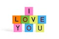 Phrase I LOVE YOU from wooden blocks