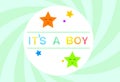 Phrase ITS A BOY and cute illustration of stars with faces. Baby shower party Royalty Free Stock Photo