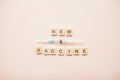 Phrase new vaccine made from wooden blocks on a light pink background