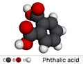 Phthalic acid, benzenedicarboxylic acid molecule. It is aromatic dicarboxylic acid. Molecular model. 3D rendering Royalty Free Stock Photo