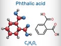 Phthalic acid, benzenedicarboxylic acid molecule. It is aromatic dicarboxylic acid. Structural chemical formula and Royalty Free Stock Photo