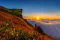 Phu chi fa and mist at sunrise in Chiang rai province,Thailand Royalty Free Stock Photo