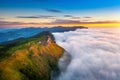Phu chi fa and mist at sunrise in Chiang rai province,Thailand Royalty Free Stock Photo
