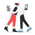 Phubbing in relationship line concept vector spot illustration