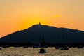 Phuket Big Buddha on sunset overseing lagoon Royalty Free Stock Photo