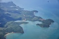 Phuket Thailand aerial drone bird`s eye view photo of tropical sea, Indian Ocean, coast with Beautiful island south of Bangkok in Royalty Free Stock Photo