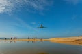 Phuket Thailand Airplane Landing over sea at Phuket Airport, Mai Khao beach phuket thailand popular landmark tourists people come Royalty Free Stock Photo