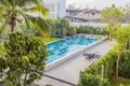 Phuket, Thailand - April 19, 2017: The swimming pool of the Little Nyonya Hotel, the beautiful Sino-Portuguese style hotel Royalty Free Stock Photo