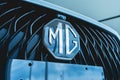 PHUKET, THAILAND - AUGUST 09, 2022: Cars logo of MG Morris Garages in showroom of dealership