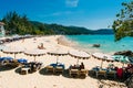 Phuket, Thailand - dec, 2019 Tourist have a sunbath on the beach at Kata