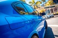 PHUKET, THAILAND- DECEMBER 25, 2023: Beautiful bright blue BMW M3 series in the parking lot. Royalty Free Stock Photo