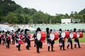 PHUKET, THAILAND - JULY 12, 2018 : Marching band parade of students in the stadium. Royalty Free Stock Photo