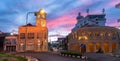 Sunset behind the ancient building that are beautiful in architecture. Royalty Free Stock Photo