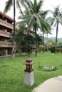 PHUKET, THAILAND - JUNE 12, 2018: Decorative lantern next to a path in the territory of the Phuket Orchid Resort and Spa hotel