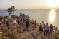 Landscape at Nai Harn beach located in Phuket, Thailand. Sunset on the horizon of the Adaman Sea