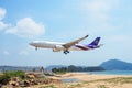 The airplane thai airways to landing at Phuket airport over the