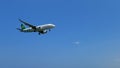 PHUKET, THAILAND - MARCH 26, 2018: Spring Airlines Airbus A320 B-8873 landing on blue sky at Phuket International Airport