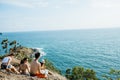 Asia Tourists looking to Seascape of Phuket Best View Point Sunset Royalty Free Stock Photo