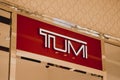 PHUKET, THAILAND - MAY 29, 2022: Tumi brand retail shop logo signboard on the storefront in the shopping mall