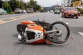 PHUKET, THAILAND - NOVEMBER 3 : Van accident on the road and crashed with motorcycle which causing the rider serious injury.