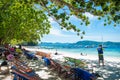 Phuket, Thailand - September 3, 2017 :Wooden beach chairs on the Royalty Free Stock Photo