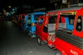 Back side view of motorcycles tonight. Transportation on Phuket.