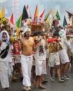 Phuket Town / Thailand - October 7, 2019: Nine Emperor Gods Festival or Phuket Vegetarian Festival parade with Taoist devotees