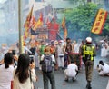 Phuket Town / Thailand - October 7, 2019: Phuket Vegetarian Festival or Nine Emperor Gods Festival parade with devotees carrying a