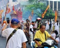 Phuket Town / Thailand - October 7, 2019: Phuket Vegetarian Festival or Nine Emperor Gods Festival parade with man driving motor