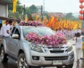 Phuket Town / Thailand - October 7, 2019: Phuket Vegetarian Festival or Nine Emperor Gods Festival parade with pickup truck Royalty Free Stock Photo