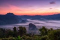 Phulangka mountain with myst and sunrise in Phu Langka National