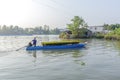 Phung Hiep floating market at seven-ways crossroads (Nga Bay), Can Tho city, Tien Giang Royalty Free Stock Photo