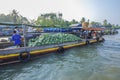 Phung Hiep floating market at seven-ways crossroads (Nga Bay), Can Tho city, Tien Giang Royalty Free Stock Photo