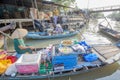 Phung Hiep floating market at seven-ways crossroads (Nga Bay), Can Tho city, Tien Giang Royalty Free Stock Photo