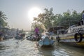 Phung Hiep floating market at seven-ways crossroads (Nga Bay), Can Tho city, Tien Giang Royalty Free Stock Photo