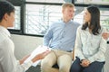 Phychiatrist phychologist counselor therapist consulting giving relationship advice to couple. marrigae counseling Royalty Free Stock Photo