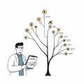 Phylogenetic tree diagram with scientist and clipboard Royalty Free Stock Photo