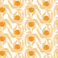 Physalis Seamless Pattern on White with Orange Berries