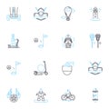 Physical activity culture linear icons set. Fitness, Health, Exercise, Sports, Recreation, Wellness, Movement line