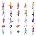 Physical activity icons set, isometric style Royalty Free Stock Photo