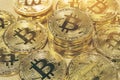 Physical Bitcoin pile background , Bitcoin mining