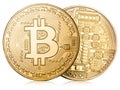 Physical bitcoin on white background. Cryptocurrency. Clipping p