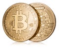 Physical bitcoin on white background. Cryptocurrency. Clipping p