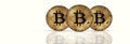 Physical bitcoins. Virtual crypto currency coin. Blockchain technology