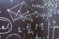 physical and chemical formulas and graphs on a black school board. Royalty Free Stock Photo