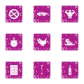 Physical condition icons set, grunge style