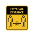 Physical Distance sign. Keep the 2 meter distance. Coronovirus epidemic protective. Vector