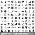 100 physical education icons set, simple style